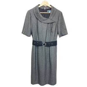 Antonio Melani Belted Fitted Sheath Dress With Draped Cowl Collar Gray Womens 6